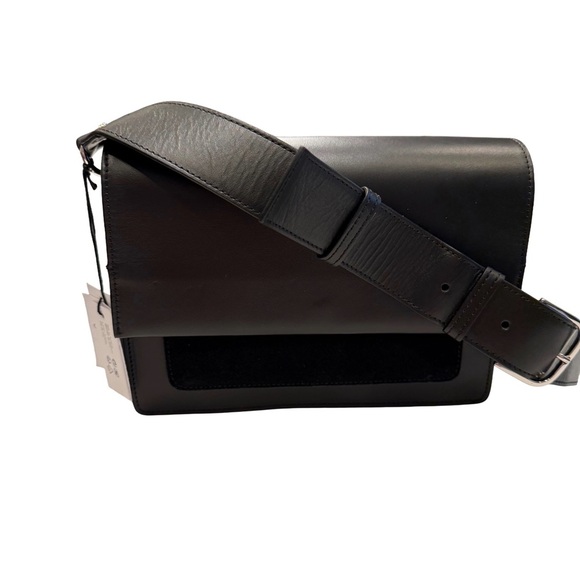 & Other Stories Black Leather Crossbody Bag Suede Pocket Silver Hdwr. NWT